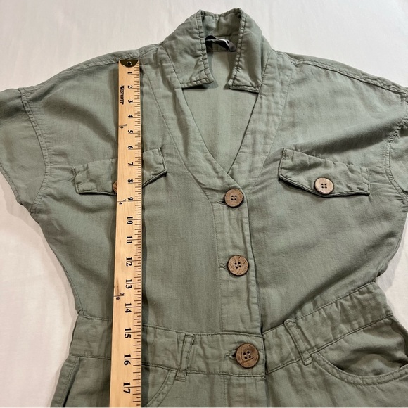 ZARA Green Khaki Linen Blend Short Sleeve Jumpsuit Sz XS - Picture 8 of 13